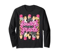 4th Grade Girls Pencils Preppy Stripe Leopard Composition Long Sleeve T-Shirt