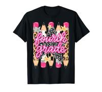 4th Grade Girls Pencils Preppy Stripe Leopard Composition T-Shirt