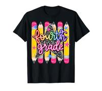 4th Grade Girls Pencils Stripe Rainbow Leopard Composition T-Shirt