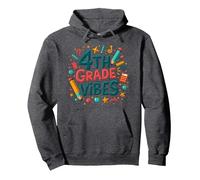 4th Grade Girls School Vibes Fun Learning Graphic Pullover Hoodie, Adult Unisex, Dark Heather Grey, M