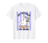 4th Grade School Teacher Silly Goose Stripes Value Graphic T-Shirt, Men, White, L