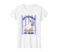 4th Grade School Teacher Silly Goose Stripes Value Graphic T-Shirt, Women, White, XL