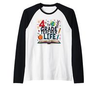 4th Grade Teacher Life: Inspiring Young Minds Raglan Baseball Tee, Men, Black/White, XXL