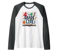 4th Grade Teacher Life: Inspiring Young Minds Raglan Baseball Tee, Men, Dark Heather/White, XL