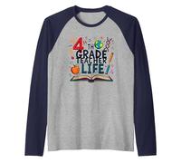 4th Grade Teacher Life: Inspiring Young Minds Raglan Baseball Tee, Men, Navy/Athletic Heather, S