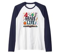 4th Grade Teacher Life: Inspiring Young Minds Raglan Baseball Tee, Men, Navy/White, L