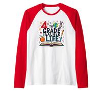 4th Grade Teacher Life: Inspiring Young Minds Raglan Baseball Tee, Men, Red/White, S