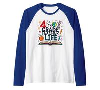 4th Grade Teacher Life: Inspiring Young Minds Raglan Baseball Tee, Men, Royal Blue/White, XXL
