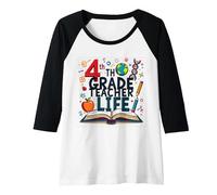 4th Grade Teacher Life: Inspiring Young Minds Raglan Baseball Tee, Women, Black/White, L