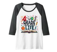 4th Grade Teacher Life: Inspiring Young Minds Raglan Baseball Tee, Women, Dark Heather/White, M