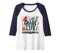 4th Grade Teacher Life: Inspiring Young Minds Raglan Baseball Tee, Women, Navy/White, XL