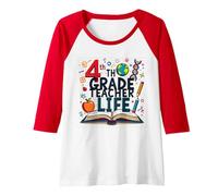 4th Grade Teacher Life: Inspiring Young Minds Raglan Baseball Tee, Women, Red/White, XL