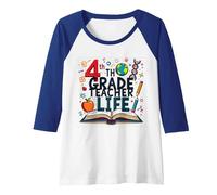 4th Grade Teacher Life: Inspiring Young Minds Raglan Baseball Tee, Women, Royal Blue/White, M