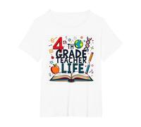 4th Grade Teacher Life: Inspiring Young Minds T-Shirt, Women's Plus, White, 5X