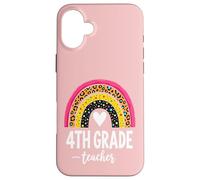 4th Grade Teacher Student Back To School Leopard Rainbow Case for iPhone 16 Plus
