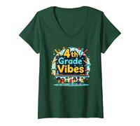 4th Grade Vibes: Colorful School Adventure for Kids V-Neck T-Shirt, Women, Forest Green, L