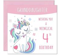 4th Granddaughter Birthday Card - Meowgical Funny Cat Birthday Card for 4 Year old Kids four, fourth