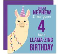 4th Great Nephew Llama Birthday Card - Llamazing - Funny Llama Great-Nephews Birthday Card for 4 Year old Kids four, fourth