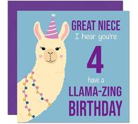 4th Great Niece Llama Birthday Card - Llamazing - Funny Llama Great-Nieces Birthday Card for 4 Year old Kids four, fourth