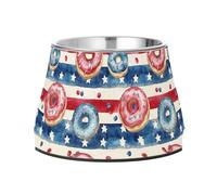 4th July Donuts Stars Red Blue Strips Bowl for Pets Non Slip Stainless Steel Cat Feeding Bowls for Loving Pet Whisker Friendly