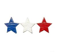 4th July Star Ornaments 13cm for Table Fireplace Display | Made from durable boxwood, natural aesthetic, 13x13cm size, red white blue colors, classic star shape