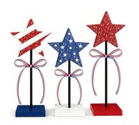 4th July Table Decor 3-Pack Wooden Stars Festive Signs