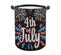 4th July US Flag Funny Laundry Baskets Collapsible Waterproof Clothes Hamper Storage Bins with Handles 13.8"x13.8"x17.3" 17.3"x17.3"x17.3"