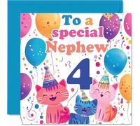 4th Nephew Birthday Card - Cute Cats Special Nephew - Happy 4th Birthday Card from Auntie Uncle, 145mm Age 4 Greeting Cards