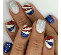 4th of July 24 Pieces Short Square False with Glitters Acrylic Stick on for Fashionable Women Accesories