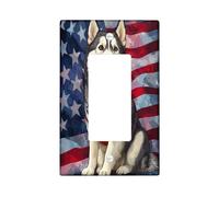 4th of July Alaskan Malamute Decorative Switch Cover Plate 1 Gang Single Rocker, American Independence Dog Electrical Faceplate for Bedroom Bathroom Decor, Pet Standard Size Switchplate