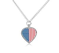 4th of July American Flag Custom Urn Necklace for Ashes Heart Keepsake Pendant Jewelry Memorial Cremation