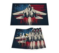 4th Of July American Flag Fighter Jet Vinyl Placemats Set of 4 for Dining Tables,Kitchen Table Mats Heat Resistant Washable Wipeable PVC Place Mat