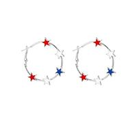 4th of July, American Independence Day, Creative Five-pointed Star, Red, Blue and White Flag Earrings, Fashion Flag Jewelry for Women as Gift Designer Earrings (Silver, One Size)