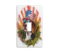 4th of July Beagle Decorative Switch Cover 1 Gang Single Toggle, Independence Day Dog Wall Plate Cover, Standard Size, Flower Pet Fun Electrical Faceplate for Bedroom Living Room Decor