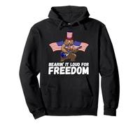 4th Of July Bear Electric Guitar American Flag Music Pullover Hoodie