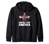 4th Of July Bear Electric Guitar American Flag Music Zip Hoodie