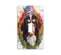 4th of July Bernese Mountain Decorative Switch Cover 1 Gang Single Toggle, Independence Day Dog Switchcover Wall Plate, Flower Pet Electrical Faceplate for Bedroom Living Room Decor