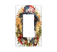 4th of July Border Collie Decorative Switch Cover 1 Gang Single Rocker, Independence Day Dog Wall Plate Cover, Standard Size, Flower Pet Electrical Faceplate for Bedroom Living Room Decor