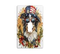 4th of July Border Collie Decorative Switch Cover 1 Gang Single Toggle, Independence Day Dog Wall Plate Cover, Standard Size, Flower Pet Electrical Faceplate for Bedroom Living Room Decor