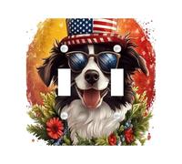 4th of July Border Collie Decorative Switch Cover 2 Gang Double Toggle, Independence Day Dog Switchcover Wall Plate, Flower Pet Electrical Faceplate for Bedroom Living Room Decor