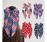 4th Of July Bow Hair Clips for Women Girls, 4pcs Big Bows Independence Day Hair Accessories, USA Flag Design Long Tail Bowknot Hair Barrettes Nonslip Alligator Hair Pins Patriotic Party Decor