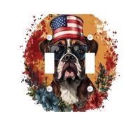 4th of July Boxer Decorative Switch Cover 2 Gang Double Toggle, Independence Day Dog Wall Plate Cover, Standard Size, Flower Pet Fun Electrical Faceplate for Bedroom Living Room Decor