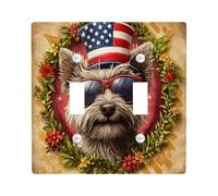 4th of July Cairn Terrier Decorative Switch Cover 2 Gang Double Toggle, Independence Day Dog Switchcover Wall Plate, Flower Pet Electrical Faceplate for Bedroom Living Room Decor