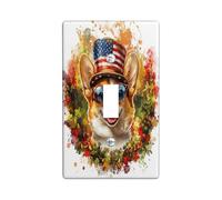 4th of July Corgi Decorative Switch Cover 1 Gang Single Toggle, Independence Day Dog Wall Plate Cover, Standard Size, Flower Pet Fun Electrical Faceplate for Bedroom Living Room Decor