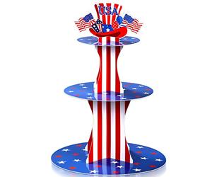 4th of July Cupcake Stand 3 Tier Patriotic Cardboard Cup Cake Holder Stand Independence Day Dessert Tower Display USA American Flag Star Pastry Serving Platter for Veterans Day Memorial Day Decor