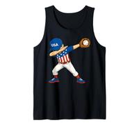 4th of July Dabbing Baseball Kid USA Flag Funny Tank Top