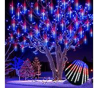 4th of July Decorations Outdoor, 12 Inch Red White and Blue Meteor Shower Lights for Independence/National/Memorial Day, LED Christmas Lights Outdoor for Yard Garden Tree Holiday Party