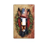 4th of July Doberman Decorative Switch Cover 1 Gang Single Toggle, Independence Day Dog Switchcover Wall Plate, Flower Pet Fun Electrical Faceplate for Bedroom Living Room Decor