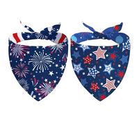 4th of July Dog Bandana Reversible 2 Pack, Red White Blue Star Fireworks Patriotic Pet Bandanas for Dog, Adjustable Triangle Scarves for Memorial Day Independence Day Small Medium Boy Girl Dogs(S)