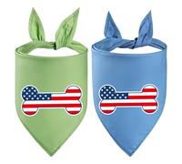 4th of July Dog Bandanas 2 Pack, Triangle Independence Day American Flag Pet Patriotic Scarf (Fruit Green Treasure Blue)